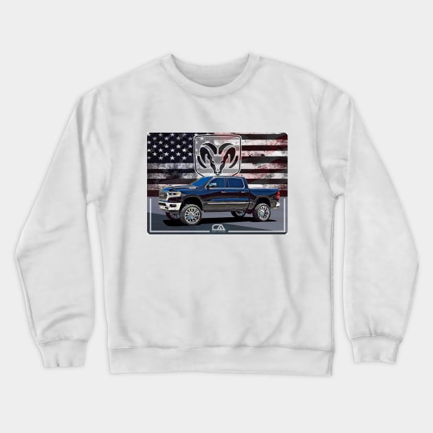 Dodge Ram and The American Flag Crewneck Sweatshirt by GasAut0s